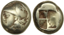Greek Asia. Ionia, Phokaia. EL Hekte, c. 387-326 BC. Obv. Head of Athena to left, wearing crested Corinthian helmet decorated with a coiled serpent; b...