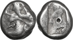 Greek Asia. Persia. Achaemenid Empire. Darios I to Xerxes. AR Siglos, circa 485-420 BC. Obv. Persian king or hero right, in kneeling-running stance, h...