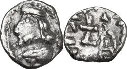 Persis. Vahšīr (Oxathres) (1st century BC – 1st century AD). AR Obol. Obv. Bearded bust left, wearing diadem. Rev. Vahšīr standing right before altar,...