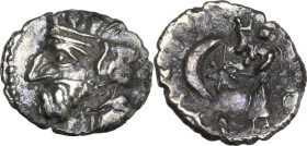 Persis. Nambed (Namopat) (1st century AD). AR Obol. Obv. Bearded bust left, wearing diadem and mural crown. Rev. Nambed standing left; star and cresce...
