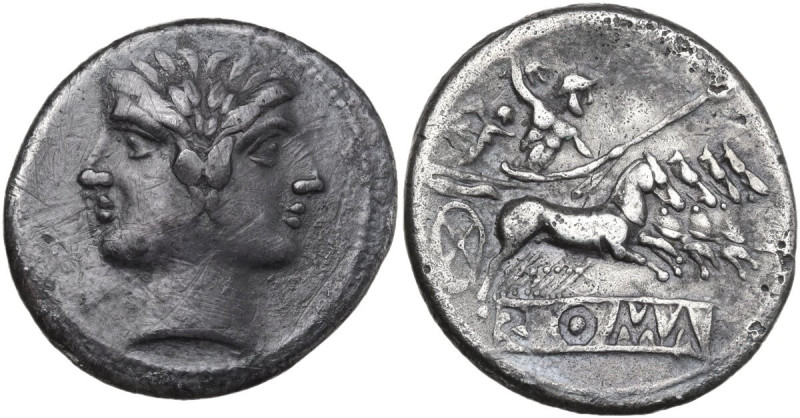 Anonymous. AR Quadrigatus (Didrachm), uncertain Sicilian mints, 218-217 BC. Obv....