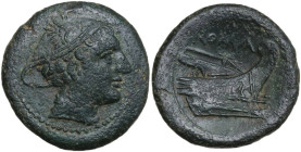 Anonymous semilibral series. AE Semuncia, c. 217-215 BC. Obv. Head of Mercury right, wearing winged petasus. Rev. Prow right; above, ROMA. Cr. 38/7. A...