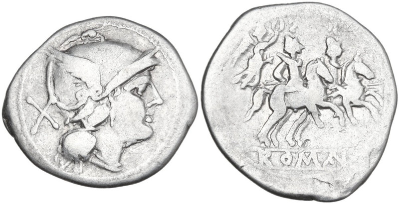 Victory series. AR Denarius, uncertain Campanian mint (Castra Claudiana?), 211 B...