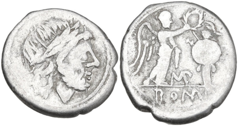 MP series. AR Victoriatus, uncertain Lucanian mint, 214 BC. Obv. Laureate head o...