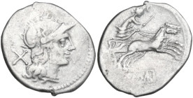 Anonymous. AR Denarius, Roma mint, 205 BC. Obv. Helmeted head of Roma right; behind, X. Rev. Luna in biga right; in three sided frame, ROMA. Cr. 140/1...