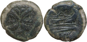 Fly series. AE As, c. 179-170 BC. Obv. Laureate head of Janus; above, mark of value I. Rev. Prow right; above, fly and before, mark of value I. Below,...