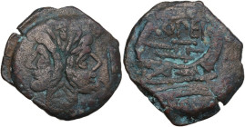 Q. Opimius. AE As, c. 169-158 BC. Obv. Laureate head of Janus; above, mark of value I. Rev. Prow right; above, OPEI ligate and before, mark of value I...