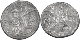 C. Antestius. AR Denarius, 146 BC. Obv. Head of Roma right, helmeted. Rev. Dioscuri galloping right; below, dog. Cr. 219/1e. AR. 3.67 g. 19.00 mm. Goo...