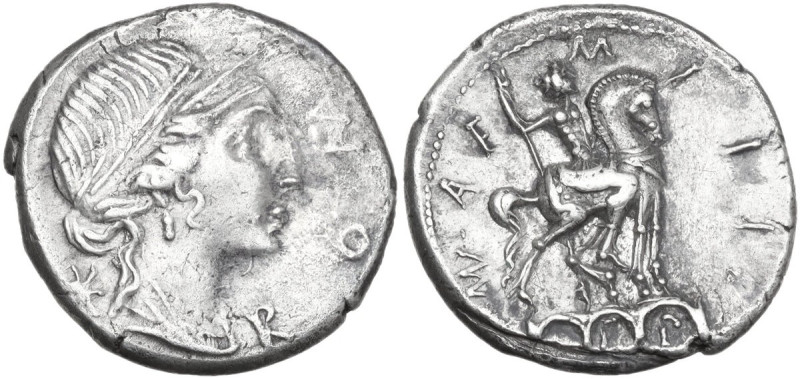 Mn. Aemilius Lepidus. AR Denarius, 114 or 113 BC. Obv. Laureate, diademed and dr...