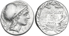 Q. Lutatius Cerco. AR Denarius, 109 or 108 BC. Obv. Helmeted head of Roma right; above, ROMA; behind, barred X; below chin, CERCO. Rev. Ship right; ab...