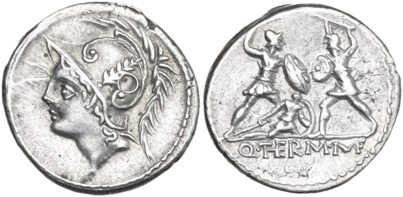 Q. Thermus M.f. AR Denarius, 103 BC. Obv. Helmeted head of Mars left. Rev. Roman...