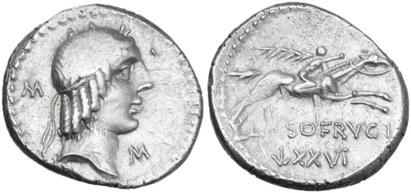 L. Calpurnius Piso Frugi. AR Denarius, 90 BC. Obv. Laureate head of Apollo; behi...
