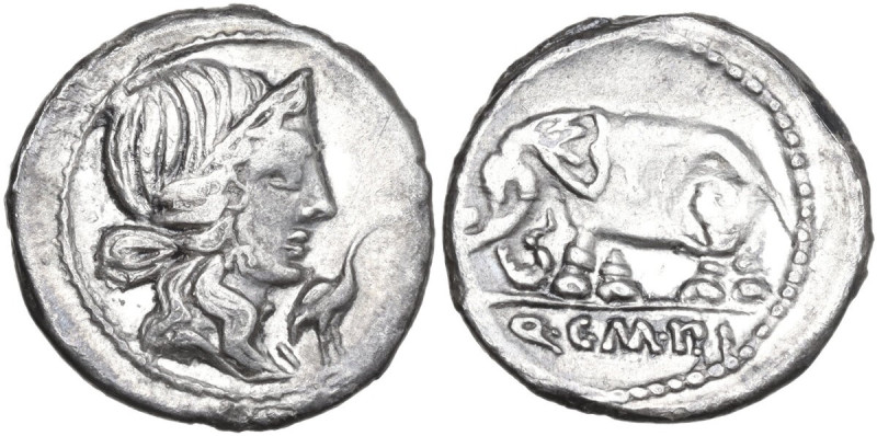Q. Caecilius Metellus Pius. AR Denarius, North Italy, 81 BC. Obv. Diademed head ...