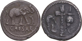Caius Julius Caesar. AR Denarius, mint moving with Caesar, 49-48 BC. Obv. Elephant advancing right, trampling on horned snake; in exergue, CAESAR. Rev...
