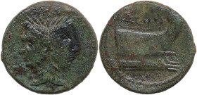 Sextus Pompeius Magnus Pius. AE As, c. 42-38 BC. Sicily. Obv. [MGN or MAGN] Laureate Janiform head of Pompey the Great. Rev. [PIVS] Prow right; below,...