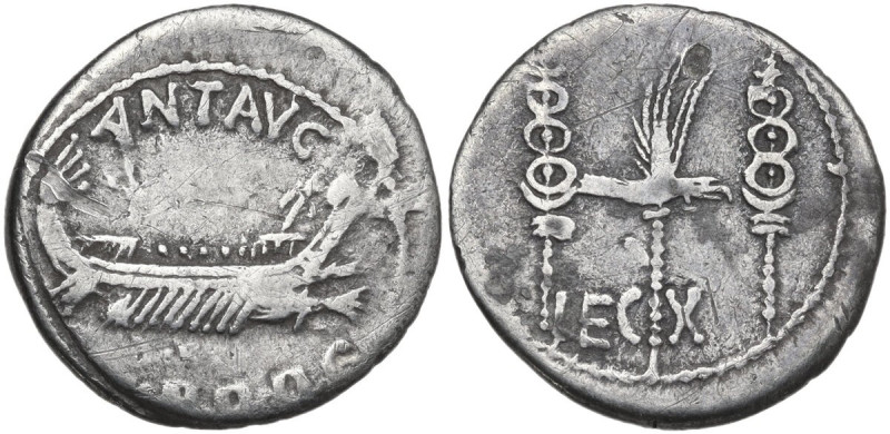 Mark Antony. AR Denarius, 32-31 BC, mint moving with M. Antony. Obv. ANT. AVG. I...