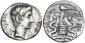 Augustus (27 BC - 14 AD). AR Quinarius, uncertain mint in Asia Minor, 29-26 BC. Obv. [CA]ESAR IMP VII. Bare head right. Rev. [ASIA] RECEPTA. Victory s...