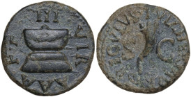 Augustus (27 BC - 14 AD). AE Quadrans, 9 BC. Moneyers Lamia, Silius, and Annius. Obv. Round cornucopiae flanked by S C. Rev. Round garlanded altar. RI...