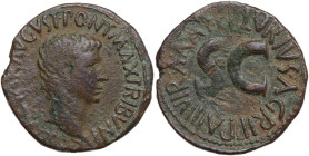 Augustus (27 BC - 14 AD). AE As. Lurius Agrippa moneyer, struck c. 7 BC. Obv. Bare head right. Rev. SC. RIC I (2nd ed.) 427. AE. 9.24 g. 26.50 mm. Abo...