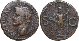 Agrippa (died 12 BC). AE As. Struck under Caligula, 37-41. Obv. Head left, wearing rostral crown. Rev. S C. Neptune, cloaked, standing left, holding d...