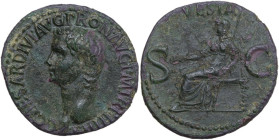 Gaius (Caligula) (37-41). AE As, Rome mint, 39-40. Obv. C CAESAR DIVI AVG PRON AVG PM TR P III PP. Bare head right. Rev. VESTA SC. Vesta seated left, ...