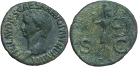 Claudius (41-54). AE As, Rome mint, 50-54. Obv. TI CLAVDIVS CAESAR AVG P M TR P IMP P P. Head of Claudius, bare, left. Rev. S C. Minerva, helmeted and...
