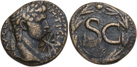 Claudius (41-54). AE Semis. Antioch mint, Seleucis and Pieria, c. 69-70. Obv. Laureate head right, under chin, c/m eight rayed star. Rev. SC within la...
