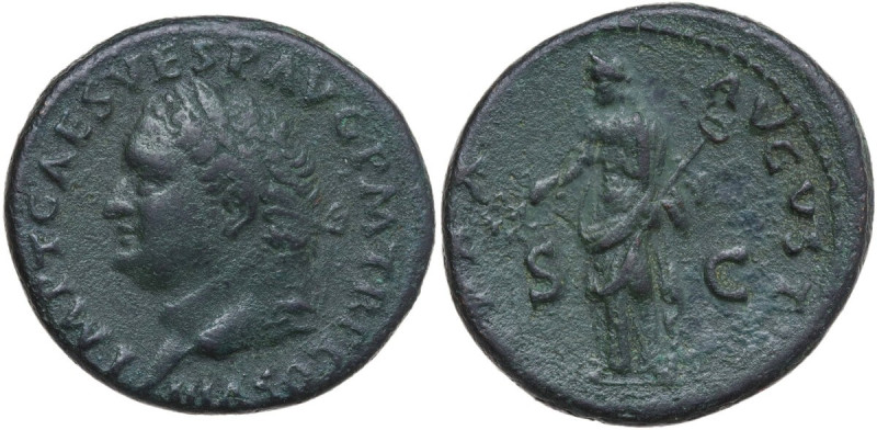 Titus (79-81). AE As, 80-81. Obv. Laureate head left. Rev. Pax standing to left,...