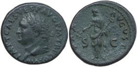 Titus (79-81). AE As, 80-81. Obv. Laureate head left. Rev. Pax standing to left, holding branch and cornucopia. RIC II-p. 1 (2nd ed.) (Titus) 230. AE....