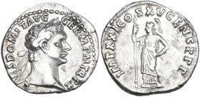 Domitian (81-96). AR Denarius, 90-91. Obv. Laureate head right. Rev. Minerva standing left, holding spear. RIC II-p. 1 (2nd ed.) Domitian 722. AR. 3.4...