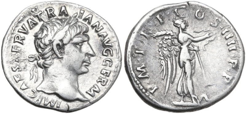 Trajan (98-117). AR Denarius, 101-102. Obv. IMP CAES NERVA TRAIAN AVG GERM. Laur...