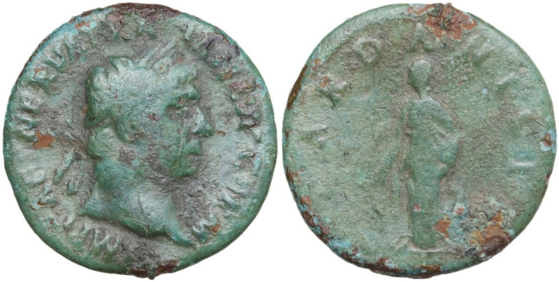 Trajan (98-117). AE Quadrans, 114-117. Obv. Laureate head of Trajan right. Rev. ...