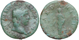 Trajan (98-117). AE Quadrans, 114-117. Obv. Laureate head of Trajan right. Rev. Woman (Pax?), draped, standing left, holding branch (corn-ears?) downw...