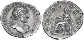 Hadrian (117-138). AR Denarius, Rome mint, 118 AD. Obv. IMP CAESAR TRAIAN HADRIANVS AVG. Laureate bust right, with drapery on far shoulder. Rev. PM TR...