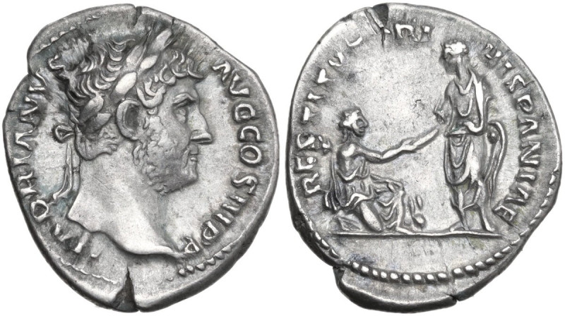 Hadrian (117-138). AR Denarius, 134-138. Obv. HADRIANVS AVG COS III PP. Bare hea...