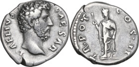 Aelius (Caesar 136-138). AE As, Rome mint. Obv. L AELIVS CAESAR. Bare head right. Rev. TR POT COS II SC. Spes advancing left, holding flower and raisi...