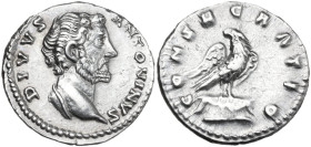 Divus Antoninus Pius (after 161 AD). AR Denarius. Consecration issue, struck under Marcus Aurelius and Lucius Verus, 161 AD. Obv. DIVVS ANTONINVS. Bus...