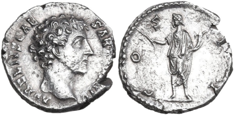 Marcus Aurelius as Caesar (139-161). AR Denarius, 140-144. Obv. Bare head right....
