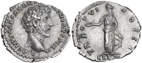 Marcus Aurelius as Caesar (139-161). AR Denarius, 151-152. Obv. AVRELIVS CAESAR ANTONINI AVG PII FIL. Bare head right. Rev. TR POT III COS II; in exer...