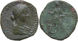 Lucilla, wife of Lucius Verus (died 183 AD). AE Sestertius, 164-169. Obv. LVCILLAE AVG ANTONINI AVG F. Bust of Lucilla, hair waved and fastened in a l...