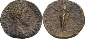 Commodus (177-192). AE Sestertius. Struck 181-182. Obv. Laureate head right. Rev. Felicitas standing left, holding caduceus and scepter. RIC III 327. ...