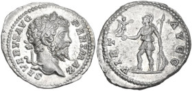 Septimius Severus (193-211). AR Denarius, 200-201. Obv. SEVERVS AVG PART MAX. Laureate head right. Rev. VIRT AVGG. Virtus standing left, holding Victo...