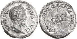 Septimius Severus (193-211). AR Denarius, 202-210. Obv. Laureate head right. Rev. Dea Caelestis, draped, riding right on lion, holding thunderbolt in ...