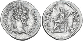 Septimius Severus (193-211). AR Denarius, 196-197. Obv. L SEPT SEV PERT AVG IMP VIII. Laureate head right. Rev. PM TR P V COS II PP. Pax seated left, ...