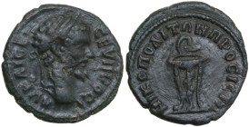 Septimius Severus (193-211). AE 17 mm. Nicopolis ad Istrum mint (Moesia Inferior). Obv. Laureate head right. Rev. Serpent drinking from tripod. Varban...