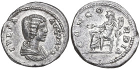 Julia Domna (died 217 AD). AR Denarius, Laodicea ad Mare mint, 196-202. Obv. IVLIA AVGVSTA. Bust of Julia Domna, hair waved and coiled at back, draped...