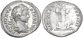Caracalla (198-217). AR Denarius, 201 AD. Obv. Laureate and draped bust right. Rev. Two captives, seated back to back, mourning, left and right of cen...