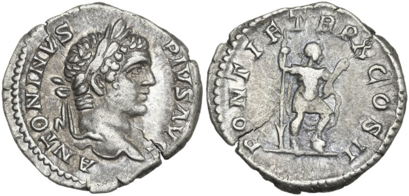 Caracalla (198-217). AR Denarius, 207 AD. Obv. Laureate head right. Rev. Caracal...