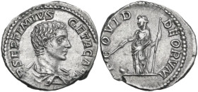 Geta (198-212). AR Denarius, 203-209. Obv. P SEPTIMIVS GETA CAES. Bare-headed and draped bust right. Rev. PROVID DEORVM. Providentia standing left, ho...