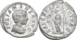 Julia Maesa (died 225 AD). AR Denarius, 218-224/5. Obv. IVLIA MAESA AVG. Draped bust right. Rev. SAECVLI FELICITAS. Felicitas standing left, holding p...